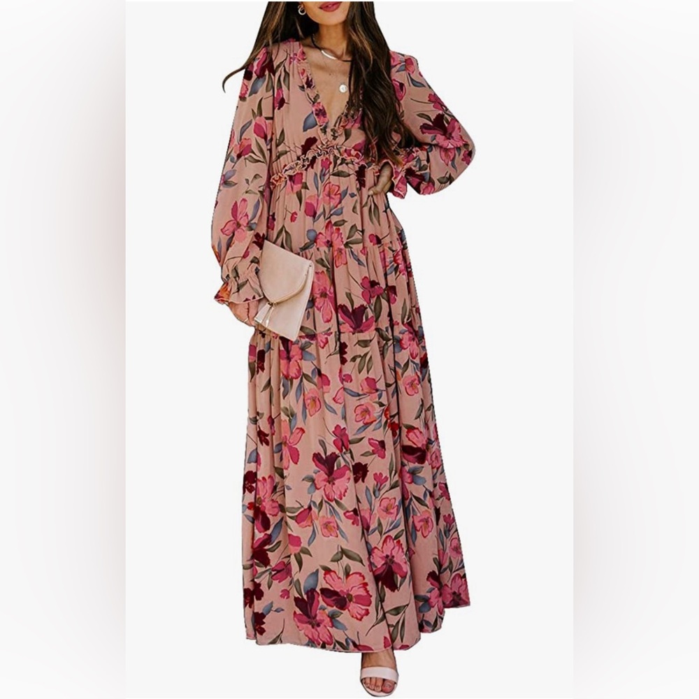 Blencot Women’s Maxi Pink Floral Dress | Size Medium